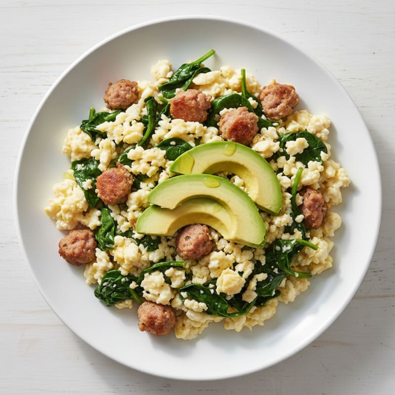 Egg White Scramble with Turkey Sausage and Spinach