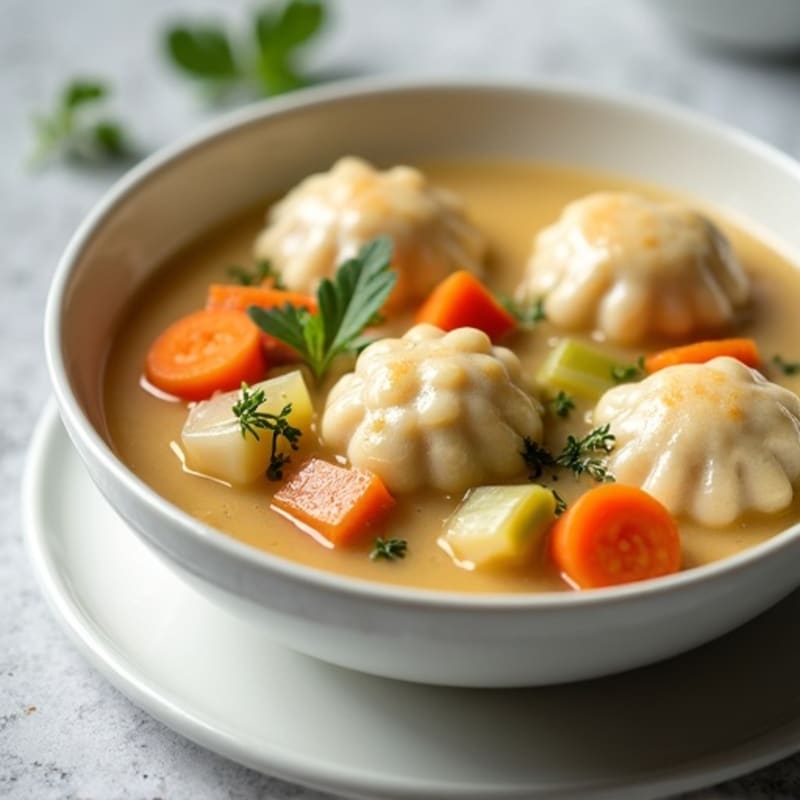 Creamy Chicken and Vegetable Stew with Fluffy Herb Dumplings