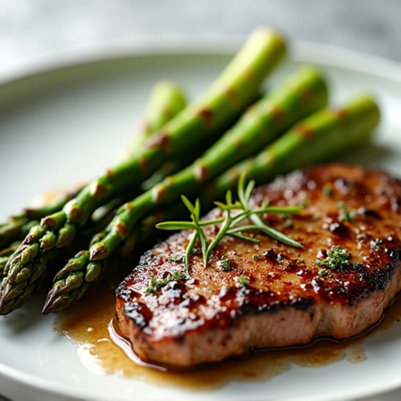 Garlic Herb Pan-Seared Steak with Roasted Asparagus