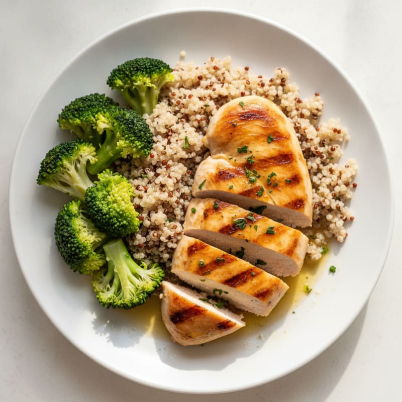 Grilled Chicken Breast with Quinoa and Steamed Broccoli