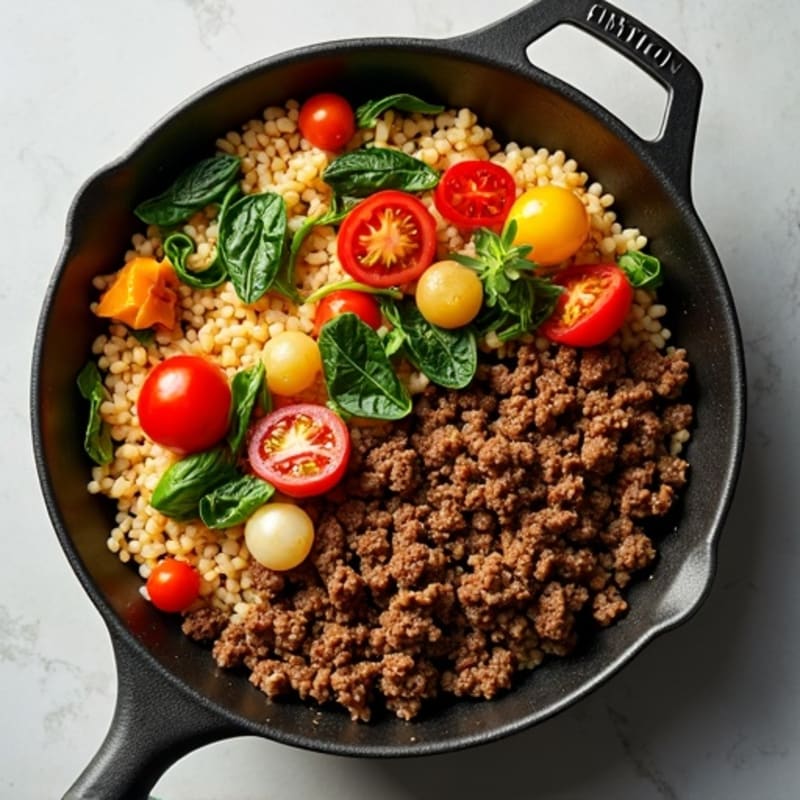 Lean Ground Beef and Rice Skillet with Fresh Vegetables
