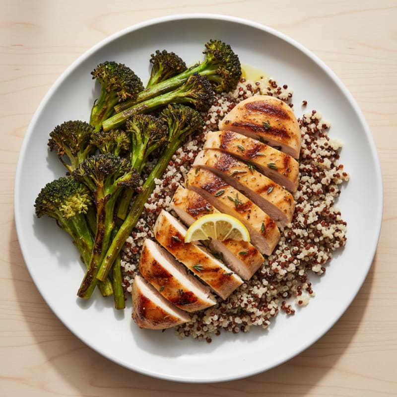 Grilled Chicken Breast with Quinoa and Roasted Broccoli