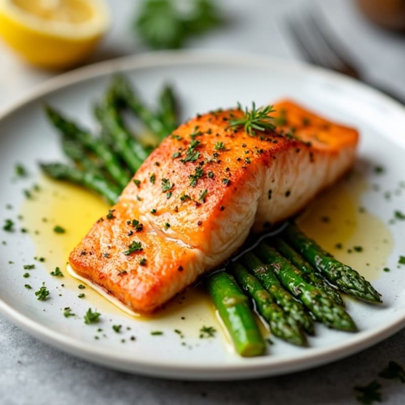 Crispy Pan-Seared Salmon with Roasted Asparagus