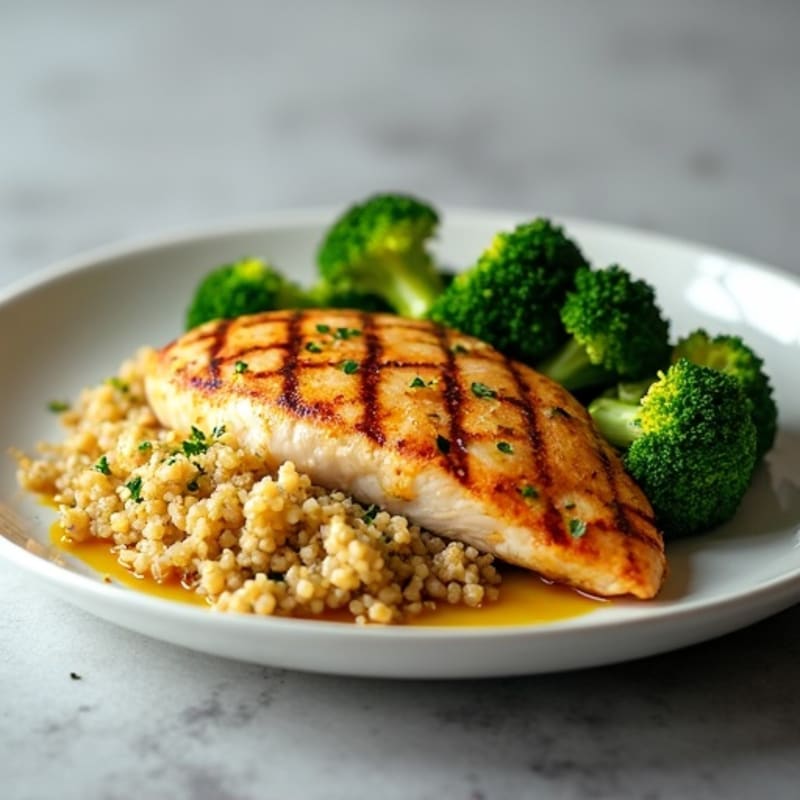 Grilled Chicken Breast with Quinoa and Roasted Broccoli