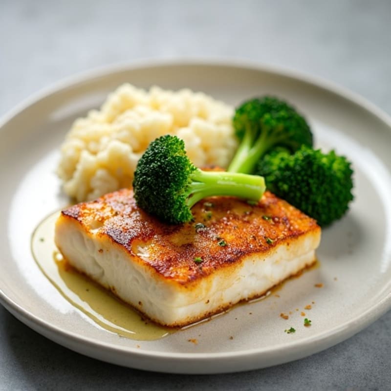 Seared Cod with Steamed Broccoli and Cauliflower Rice