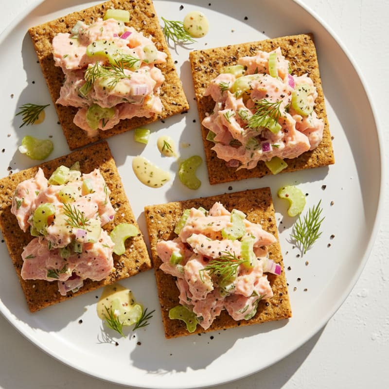 Flaked Fish Salad on Crispy Cracker