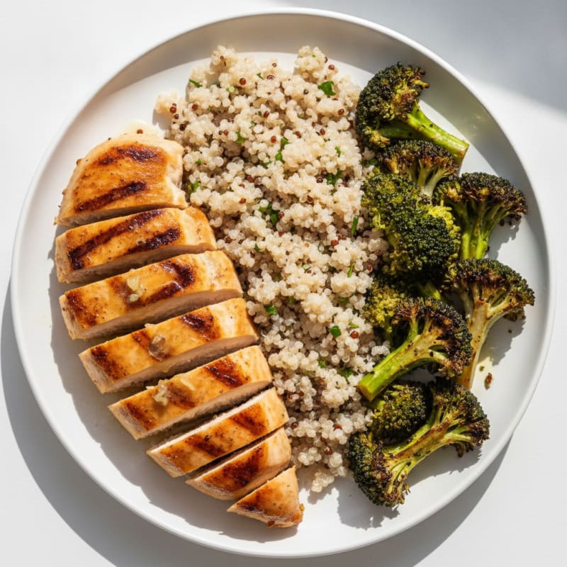 Grilled Chicken Breast with Quinoa and Roasted Broccoli