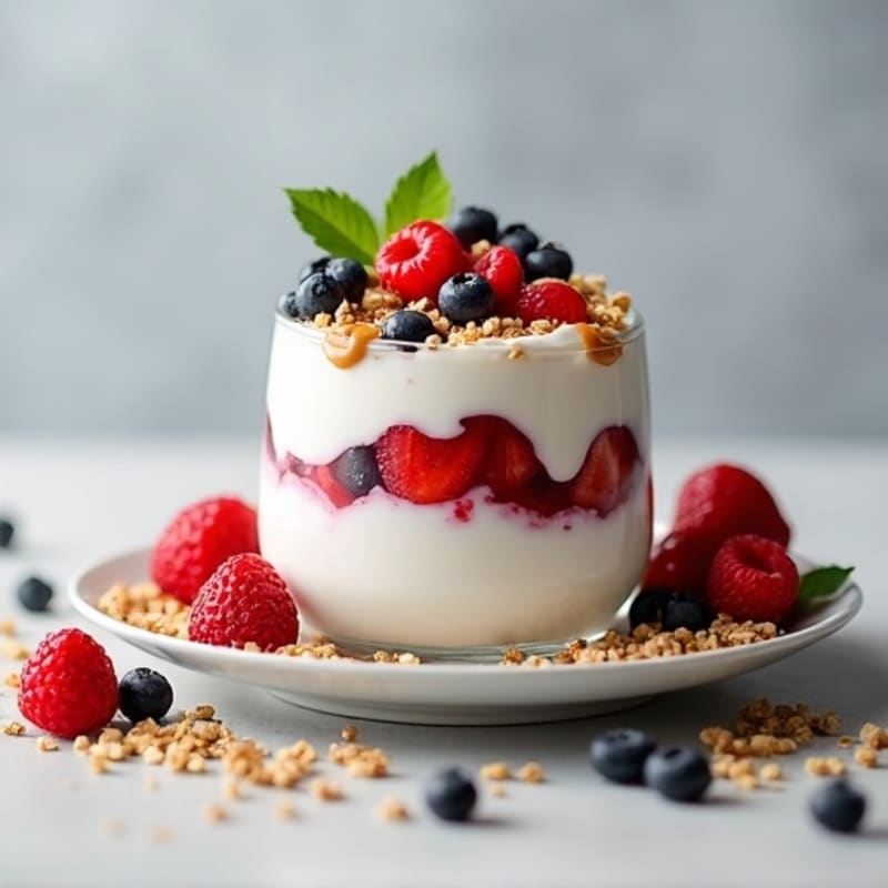 Greek Yogurt Protein Parfait with Mixed Berries and Almond Butter