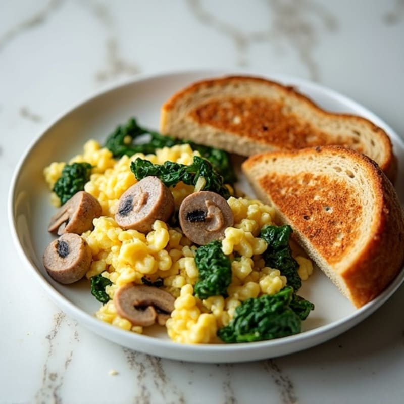 Egg White and Spinach Scramble with Turkey Sausage