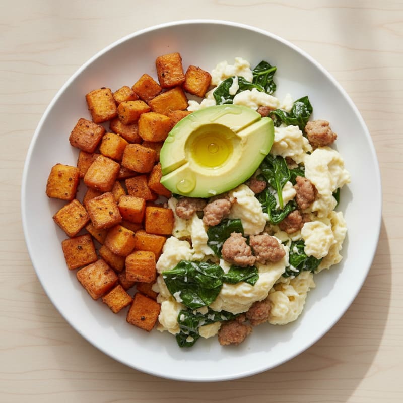 Egg White Scramble with Spinach and Turkey Sausage