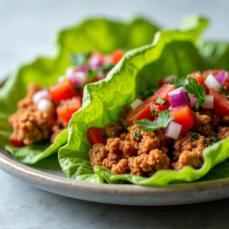 Spiced Ground Chicken with Fresh Pico de Gallo and Crispy Lettuce Wraps
