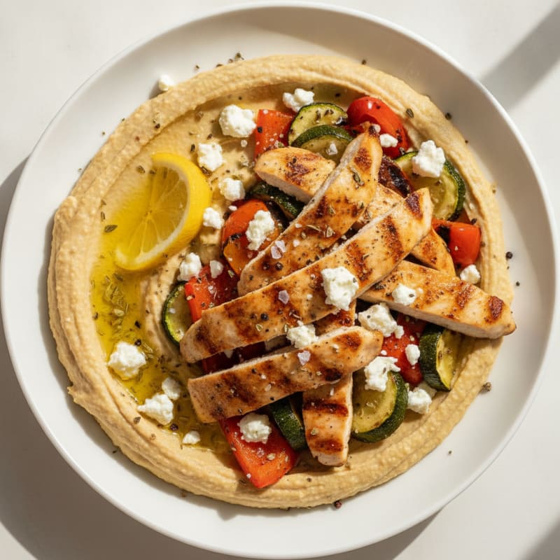 Hummus Platter with Roasted Vegetables and Feta