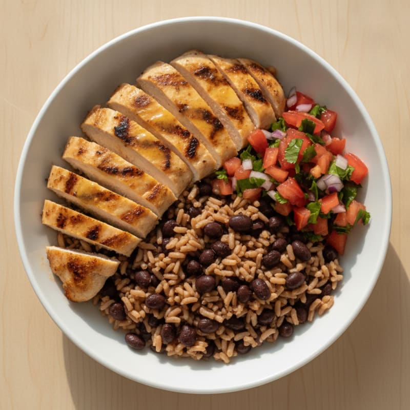 Grilled Chicken and Brown Rice Bowl with Black Beans and Pico de Gallo