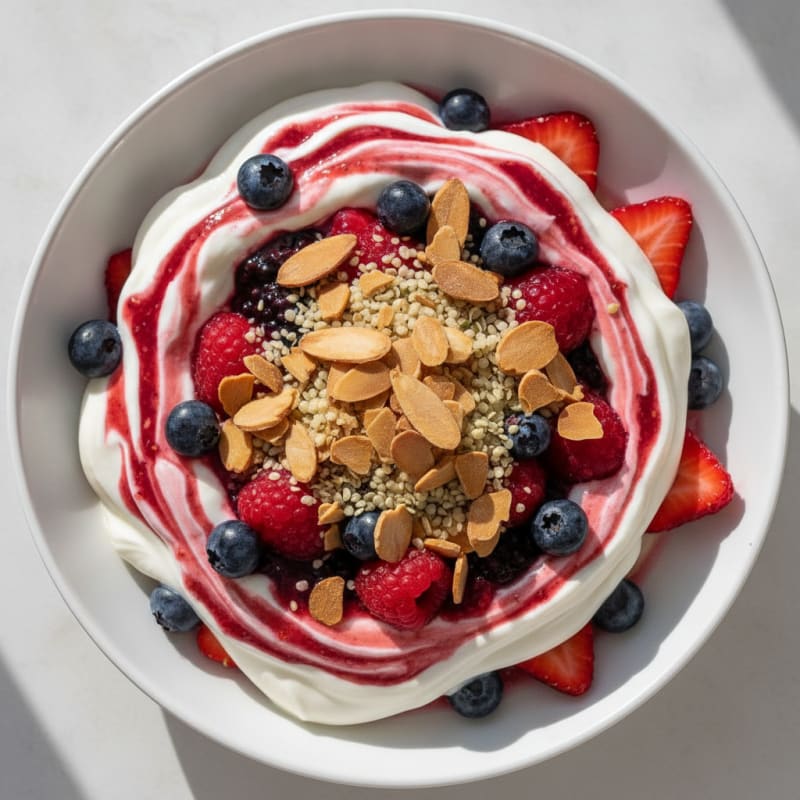 Greek Yogurt Protein Parfait with Mixed Berries and Almonds