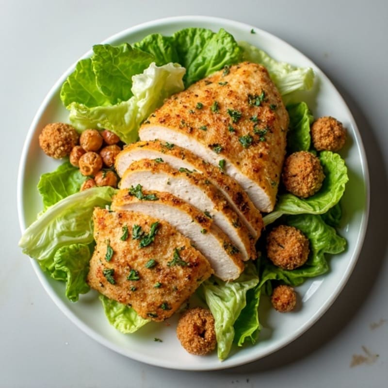 Herb-Crusted Chicken Caesar with Crispy Chickpea Croutons