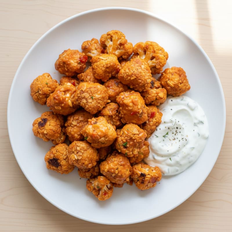 Buffalo Cauliflower and Chicken Bites with Greek Yogurt Ranch