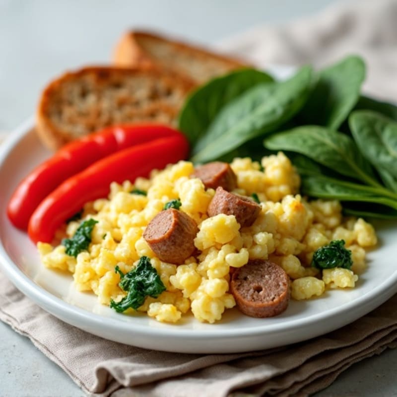 Egg White and Spinach Scramble with Turkey Sausage