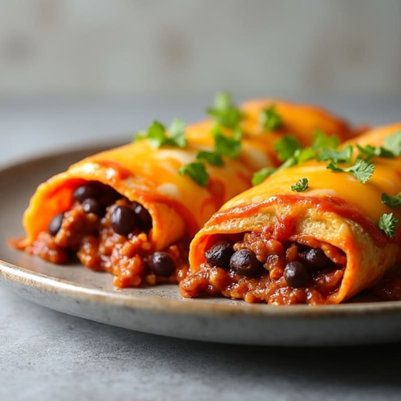 Baked Cheesy Lean Beef and Black Bean Enchiladas