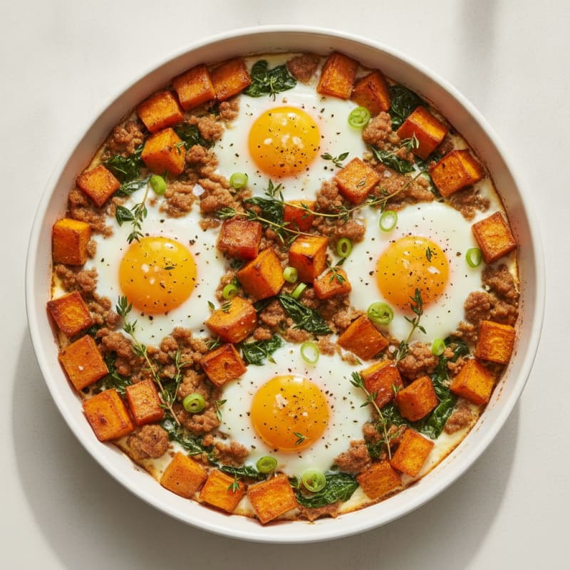 Baked Eggs with Roasted Sweet Potatoes