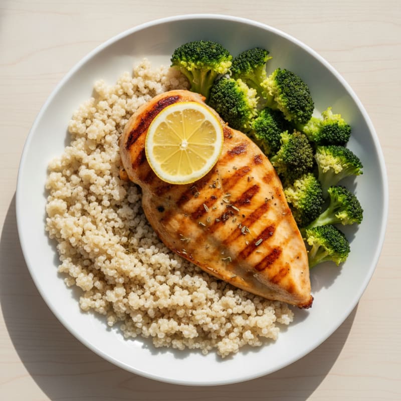 Grilled Chicken Breast with Quinoa and Steamed Broccoli
