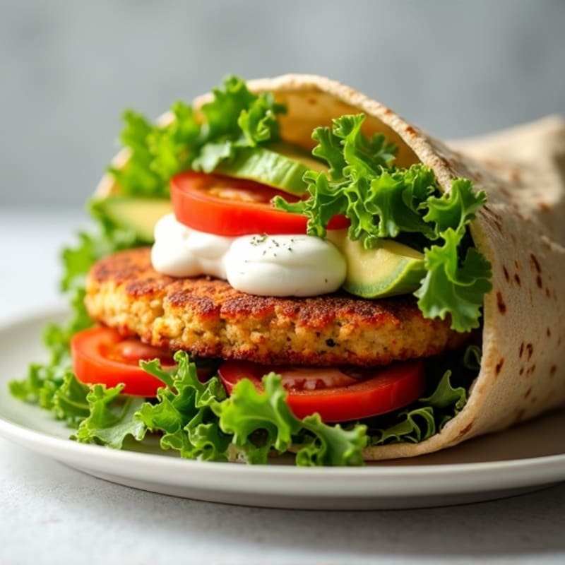 Crispy Veggie Burger Wrap with Fresh Avocado and Greens