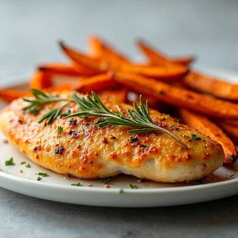 Crispy Herb Chicken with Roasted Sweet Potato Fries