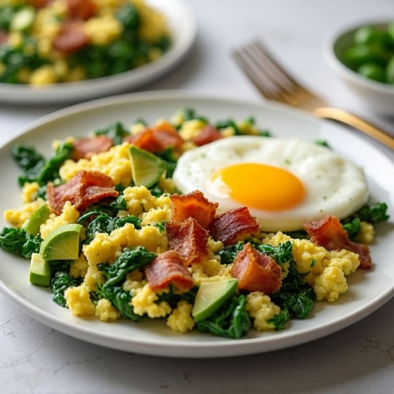 Cottage Cheese Scramble with Spinach and Turkey Bacon