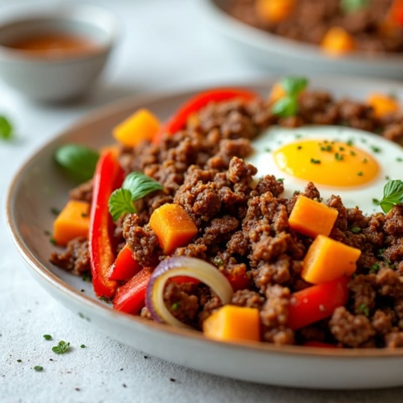 Crispy Lean Ground Beef and Sweet Potato Hash