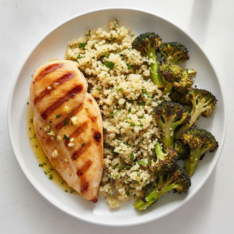 Grilled Chicken Breast with Quinoa and Roasted Broccoli