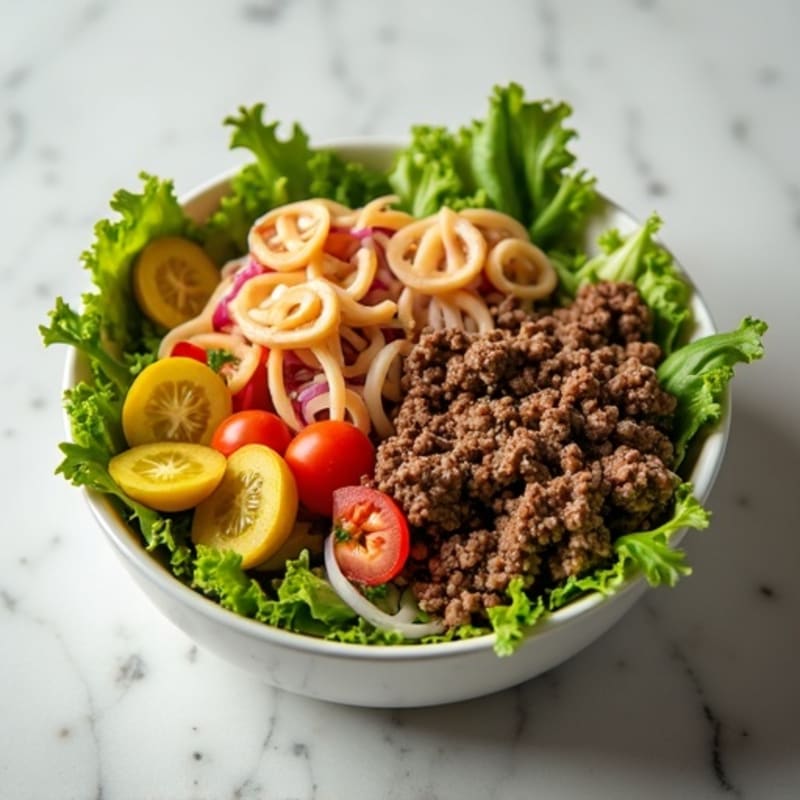 Lean Ground Beef Big Mac Bowl with Fresh Crispy Greens