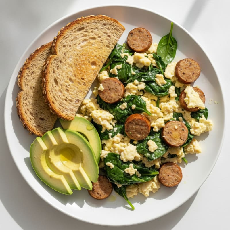 Egg White Scramble with Spinach and Turkey Sausage