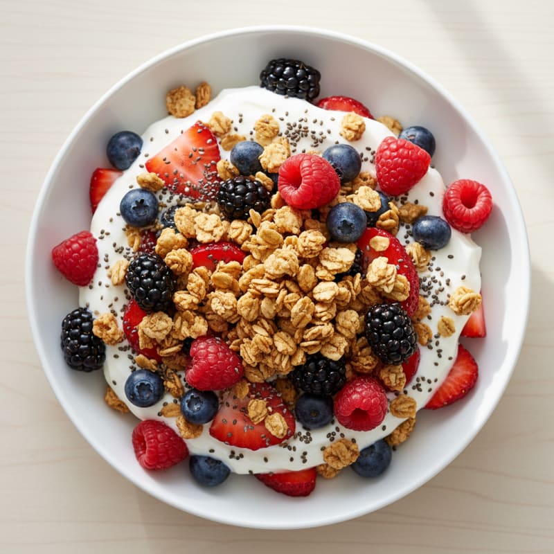 Greek Yogurt Parfait with Mixed Berries and Protein Granola