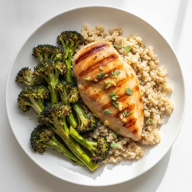Grilled Lemon Herb Chicken with Quinoa and Roasted Broccoli