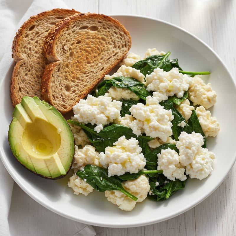 Egg White and Spinach Scramble with Cottage Cheese