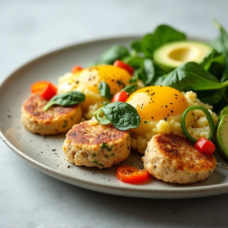 Egg White and Turkey Sausage Scramble with Spinach and Bell Peppers
