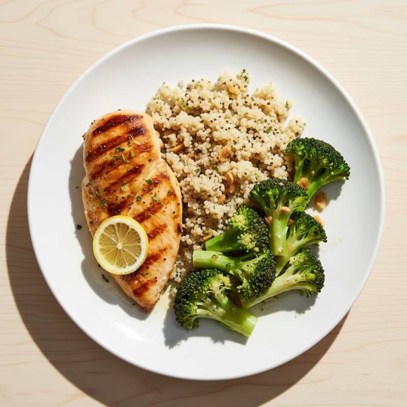 Grilled Chicken Breast with Quinoa and Steamed Broccoli