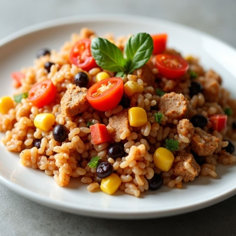 Ground Turkey and Savory Tomato Rice with Black Beans and Corn