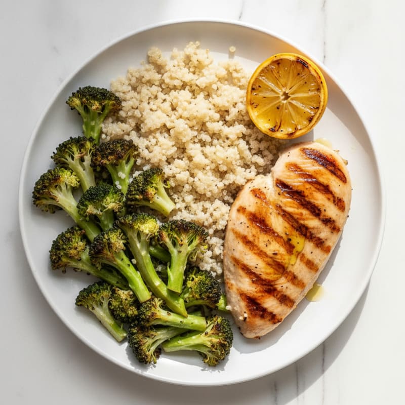 Grilled Chicken Breast with Quinoa and Roasted Broccoli