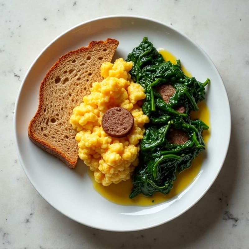 Egg White and Turkey Sausage Scramble with Sautéed Spinach