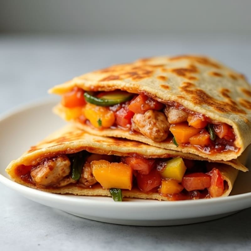 Healthy BBQ Chicken Quesadilla with Sautéed Veggies