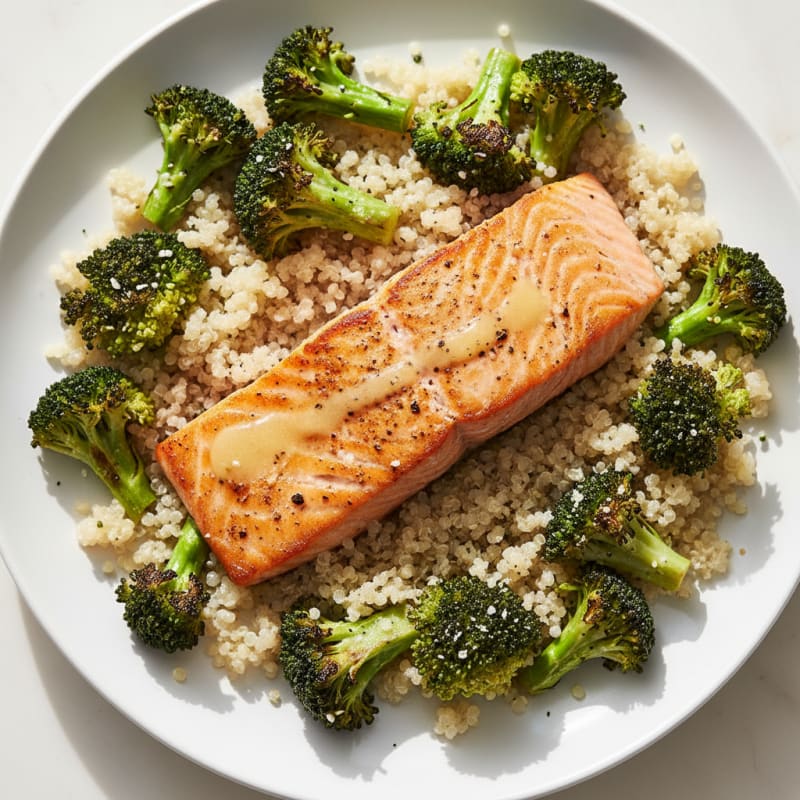 Seared Salmon Fillet with Roasted Broccoli and Quinoa