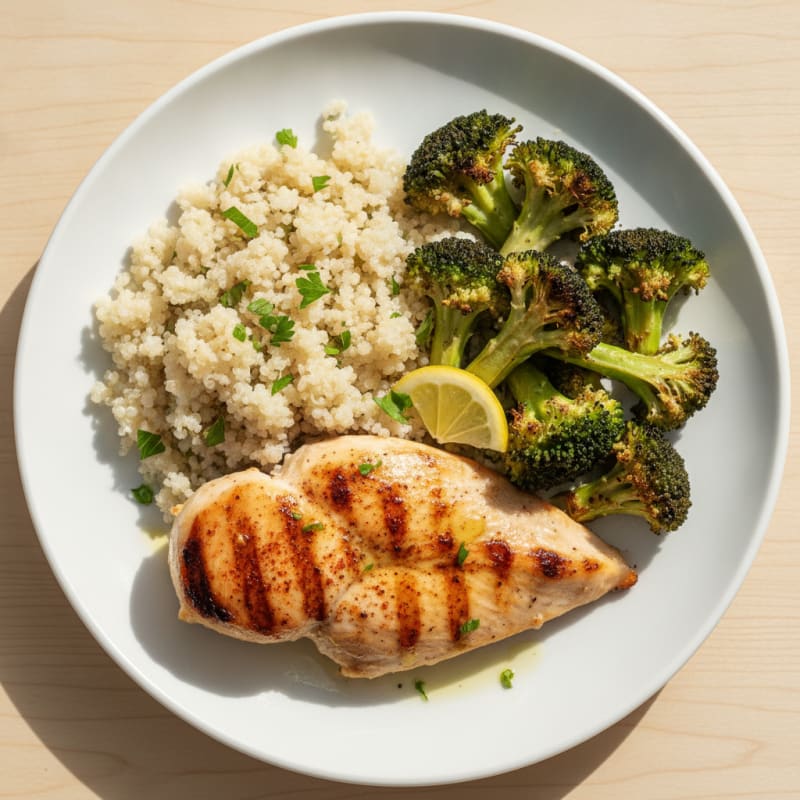 Grilled Chicken Breast with Quinoa and Roasted Broccoli