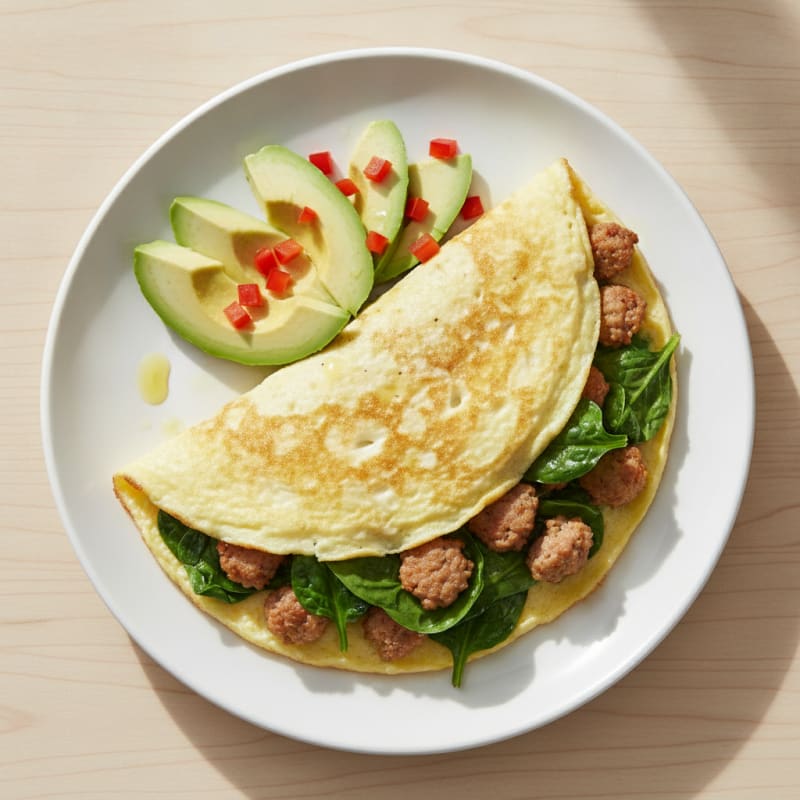 Egg White Spinach Omelette with Turkey Sausage