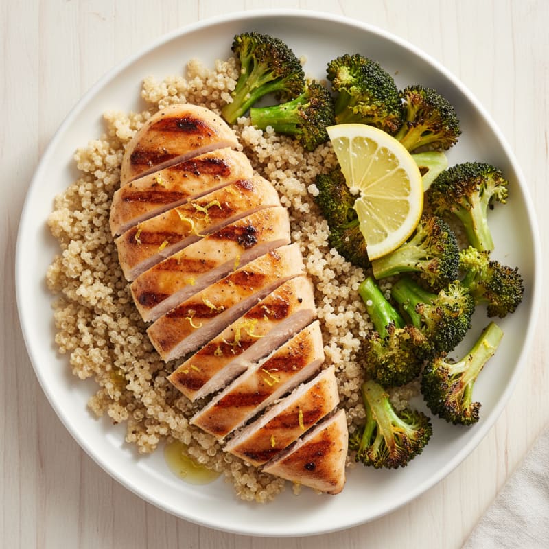 Grilled Chicken Breast with Quinoa and Roasted Broccoli