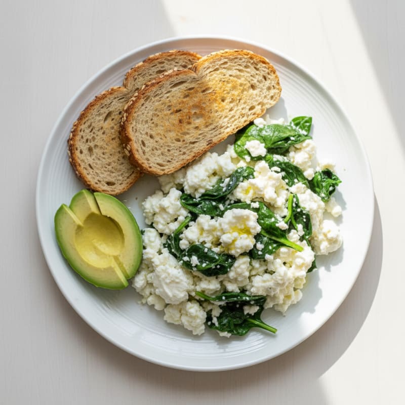 Egg White Scramble with Cottage Cheese and Sautéed Spinach
