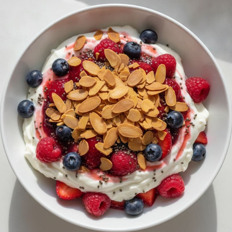 Greek Yogurt Protein Parfait with Mixed Berries and Almonds