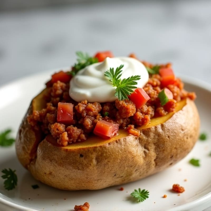 Hearty Baked Potato with Lean Turkey Chili and Creamy Greek Yogurt