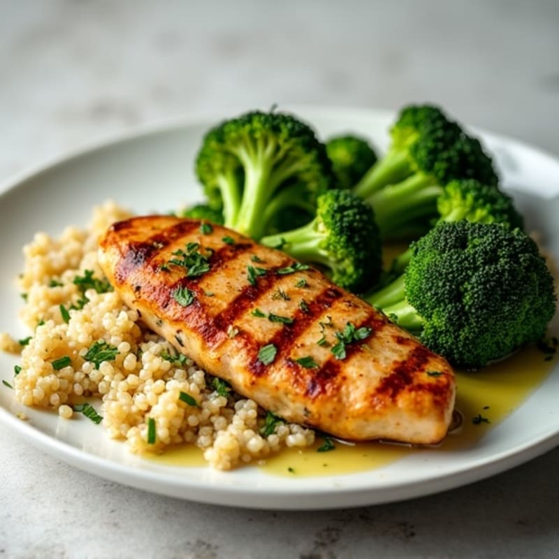 Grilled Chicken Breast with Quinoa and Roasted Broccoli