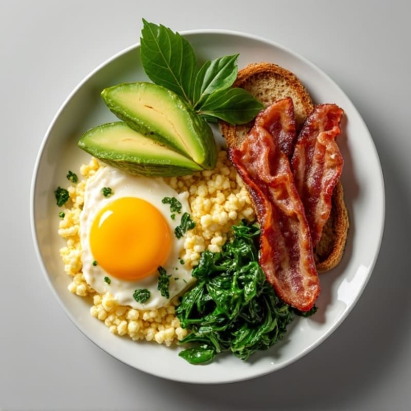 Cottage Cheese Scramble with Spinach and Turkey Bacon