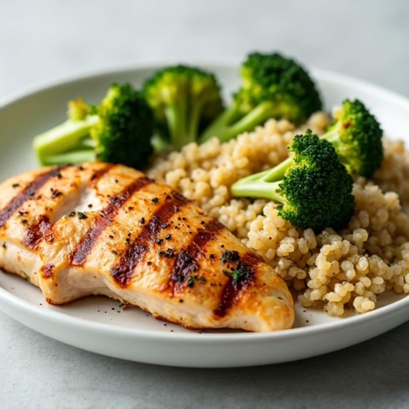 Grilled Chicken Breast with Quinoa and Roasted Broccoli